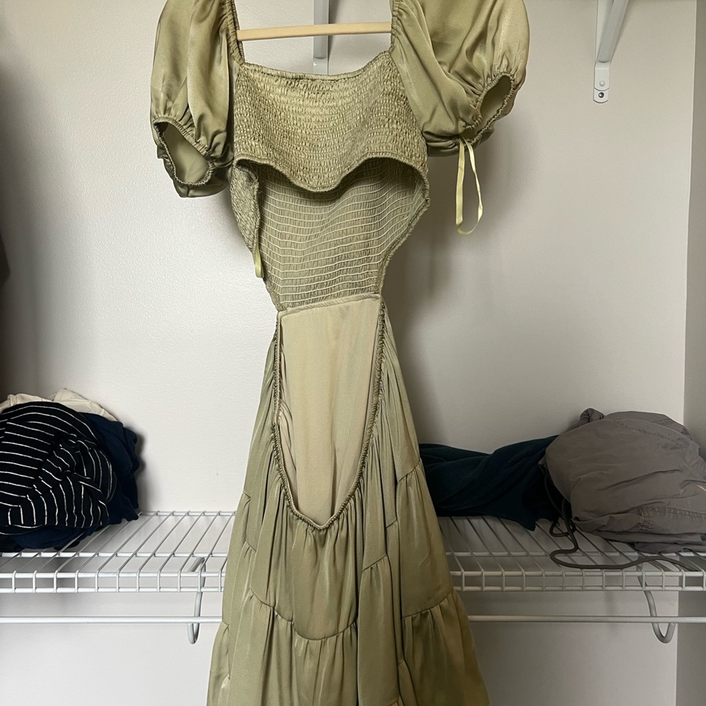 Green Off the Shoulder Puff Sleeve Sundress